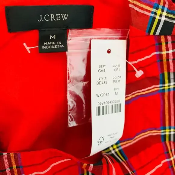 NWT J. Crew Puff Sleeve Dress in Good Tidings Plaid Size Medium - Picture 7 of 7